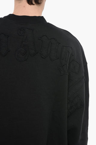 Crew-Neck Solid Color Sweatshirt with Patch Maxi Logo