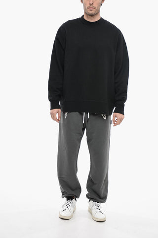 Crew-Neck Solid Color Sweatshirt with Patch Maxi Logo