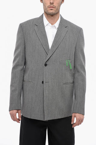 Blazer Relaxed Fit in Lana con Dettaglio Spilla