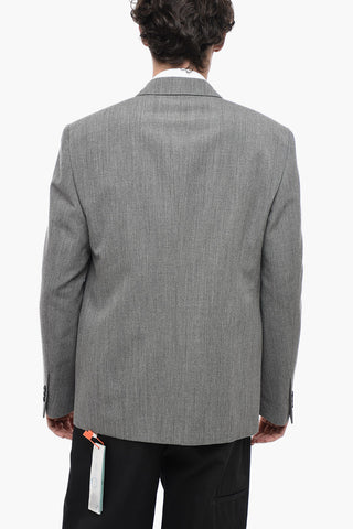 Blazer Relaxed Fit in Lana con Dettaglio Spilla