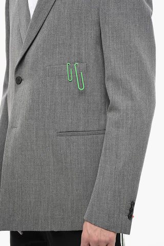 Blazer Relaxed Fit in Lana con Dettaglio Spilla