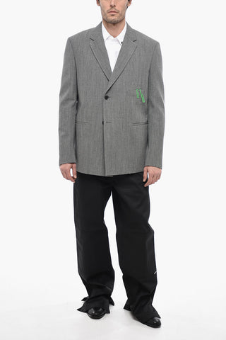 Blazer Relaxed Fit in Lana con Dettaglio Spilla