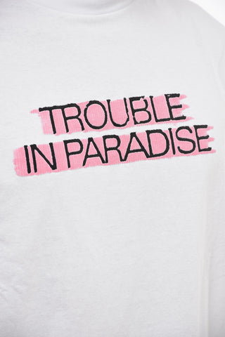 Solid Color TROUBLE PARADISE Crew-neck T-Shirt with Contrasting Detail