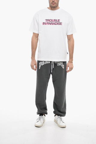 Solid Color TROUBLE PARADISE Crew-neck T-Shirt with Contrasting Detail
