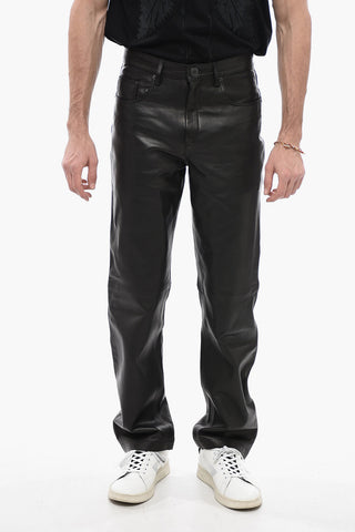 5 Pocket Eco-leather Pants with Belt Loops