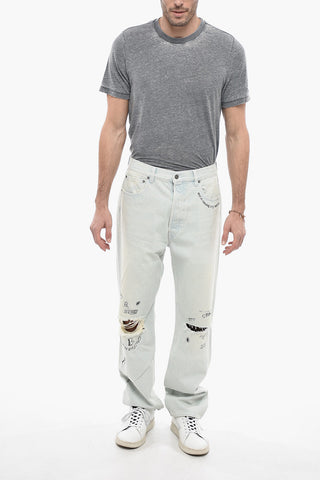 Wide-leg Distressed Denims with Delavé Effect and Lettering
