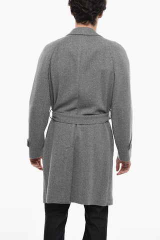Belted Cashmere Halflined Tweed Coat