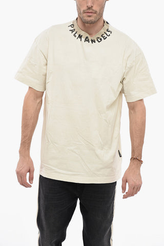 Solid Color Crew-neck T-Shirt with Printed Logo
