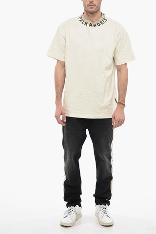 Solid Color Crew-neck T-Shirt with Printed Logo