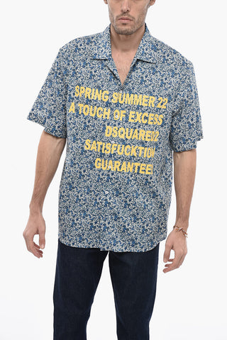 Short-sleeve Shirt with Floral Print and Lettering