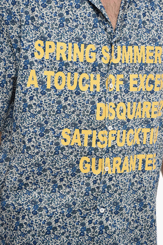 Short-sleeve Shirt with Floral Print and Lettering