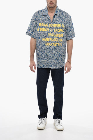Short-sleeve Shirt with Floral Print and Lettering