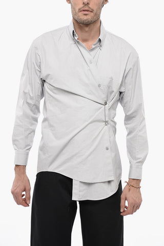 UNISEX Cotton Wrap Shirt with Brooch