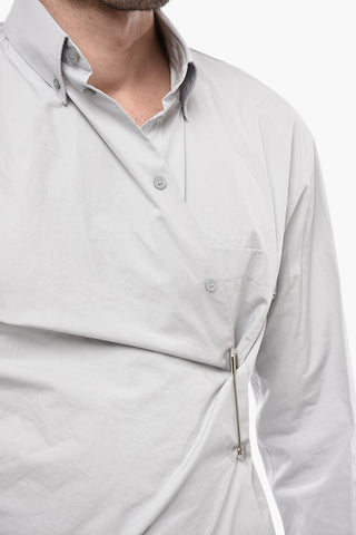 UNISEX Cotton Wrap Shirt with Brooch