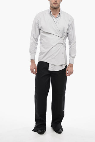 UNISEX Cotton Wrap Shirt with Brooch