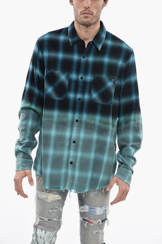 Tartan Check Gradient Effect Shirt with Frayed-Hem