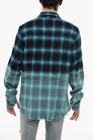 Tartan Check Gradient Effect Shirt with Frayed-Hem