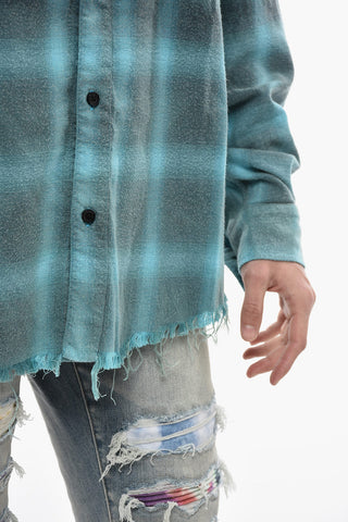 Tartan Check Gradient Effect Shirt with Frayed-Hem