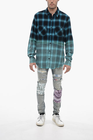 Tartan Check Gradient Effect Shirt with Frayed-Hem
