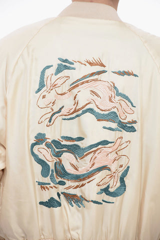 Embroidered Silk RABBIT Padded Bomber Jacket