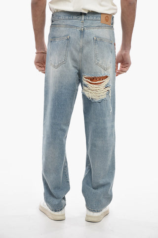Distressed Denim Baggy Jeans with Bandana Patches 21cm