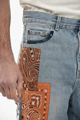 Distressed Denim Baggy Jeans with Bandana Patches 21cm