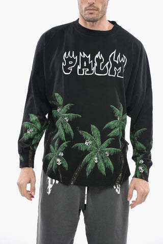 Crew-Neck Plant-Motif Oversized T-shirt