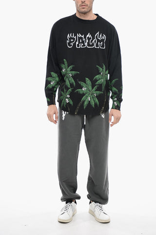 Crew-Neck Plant-Motif Oversized T-shirt