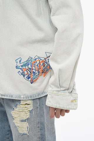 Giubbotto GRAFFITI  in Denim con Colletto alla Francese