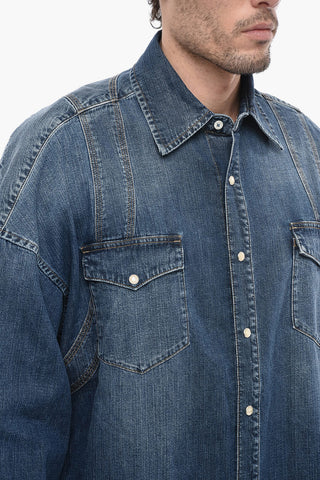 Camicia Oversized in Denim Lavaggio Scuro con Polsini