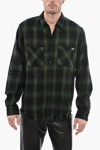 Tartan Check Shirt with Frayed-Hem
