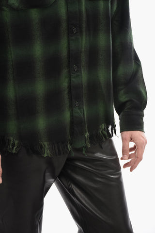 Tartan Check Shirt with Frayed-Hem