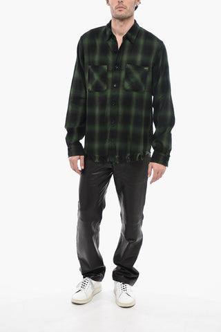 Tartan Check Shirt with Frayed-Hem