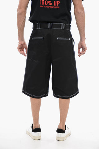 Shorts in Cotone con Cuciture a Vista