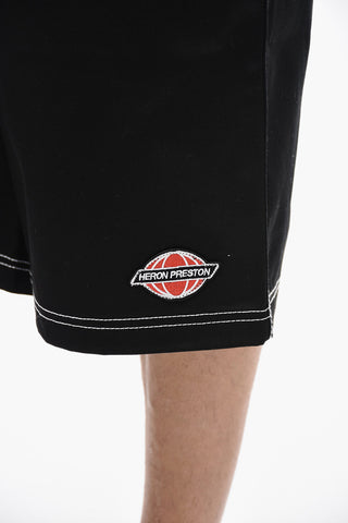 Shorts in Cotone con Cuciture a Vista