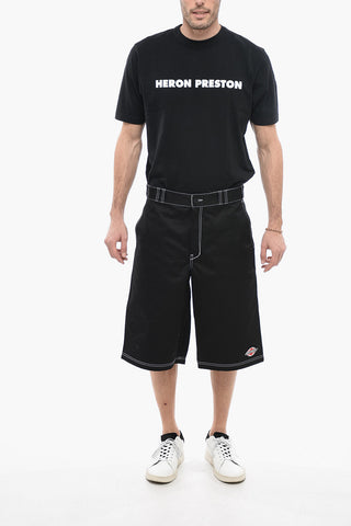 Shorts in Cotone con Cuciture a Vista