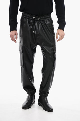 Ankle Drawstring Eco-leather Cargo Pants