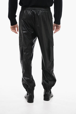 Ankle Drawstring Eco-leather Cargo Pants