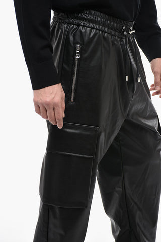 Ankle Drawstring Eco-leather Cargo Pants