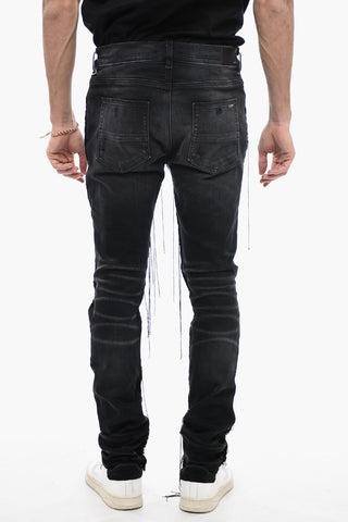 Jeans a Lavaggio Scuro con Frange All-Over 14cm
