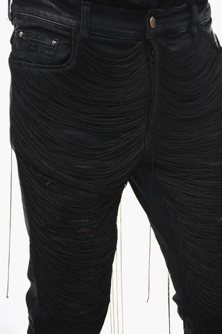Jeans a Lavaggio Scuro con Frange All-Over 14cm
