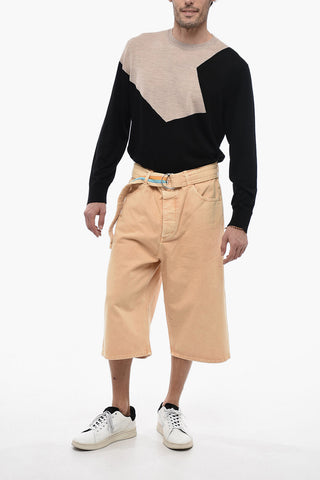 Shorts in Denim con Cintura Ricamata