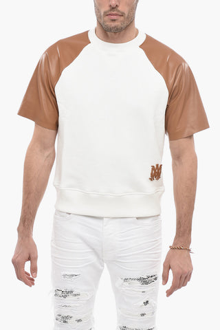 Crew-Neck Sweatshirt with Leather Sleeve