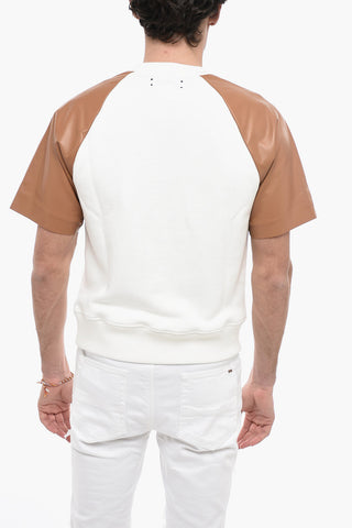 Crew-Neck Sweatshirt with Leather Sleeve