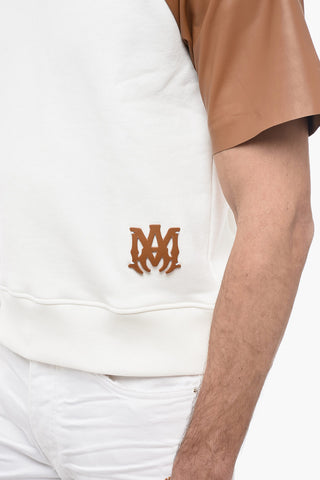 Crew-Neck Sweatshirt with Leather Sleeve