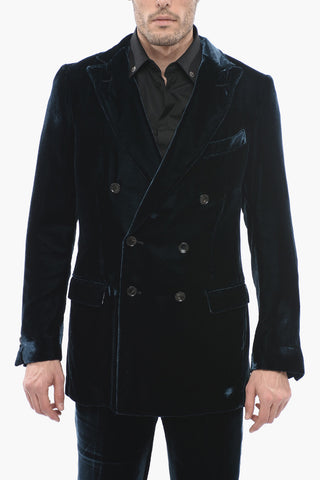 Blazer Doppiopetto in Velour con Rever a Lancia