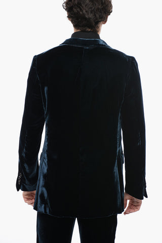 Blazer Doppiopetto in Velour con Rever a Lancia