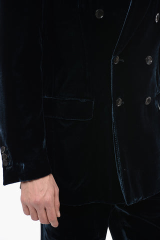 Blazer Doppiopetto in Velour con Rever a Lancia