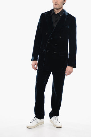 Blazer Doppiopetto in Velour con Rever a Lancia