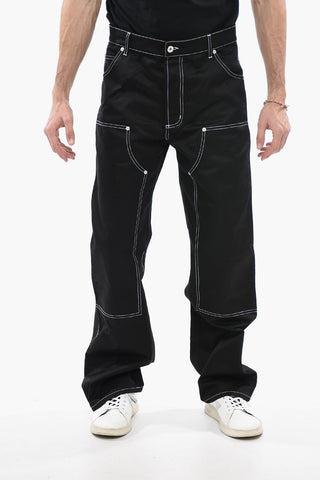 Pantaloni Cargo in Cotone con Cuciture a Vista